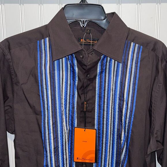Ben Sherman Mens Mod Fit Cotton Long Sleeve Button Up Shirt Multicolor Large NWT - Picture 2 of 9
